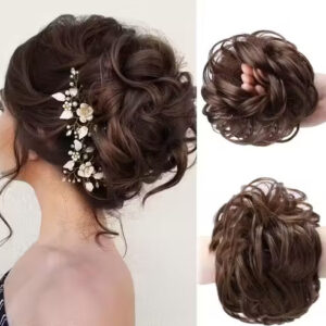 Deluxe Messy Hair Bun Scrunchie – Wavy Curly Extension (Dark Brown)