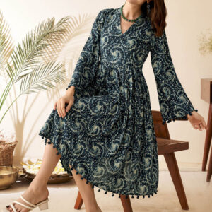 Elegant Tie & Dye Printed Midi Ethnic Dress for Women