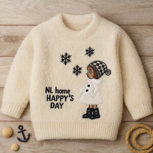 Kids Unisex Cream Woollen Embroidered Sweater Vest – Winter Wear