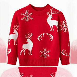 Unisex Kids Red Woollen Pullover – Warm Winter Knitwear