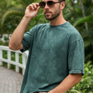 Men Green Oversized Acid Wash T-Shirt