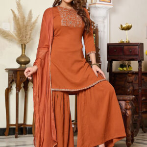 Women’s Floral Embroidered Sequinned Pure Silk Kurta Set with Trousers & Dupatta