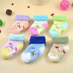 Woolen Newborn Baby Socks – Warm Thick Terry (Pack of 6, Assorted)