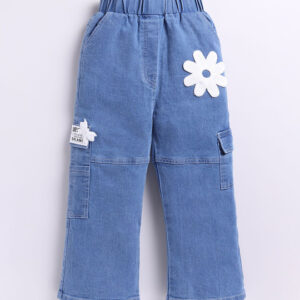 Girls High-Rise Cargo Denim Jeans with Floral Patch – Regular Fit