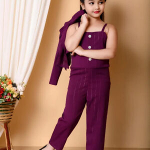 Girls Purple Shoulder-Strap Jumpsuit – Stylish Casual Wear