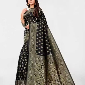 Elegant Black Banarasi Style Silk Saree with Jacquard Weaving