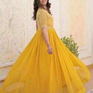 Mustard Choli Gown for Women – Elegant Ethnic Party Wear Outfit