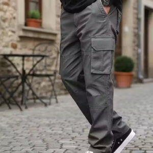 Syleno Fashion Men’s Solid Cotton Cargo Pants – Regular Fit Multi-Pocket Casual Wear (Grey)